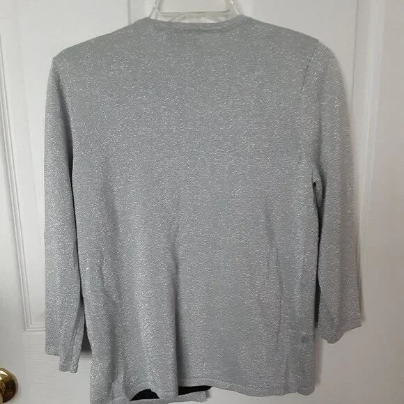 Alfred Dunner Medium Petite Silver Metallic Top w/Attached Shell & Long Sleeves - Picture 5 of 5